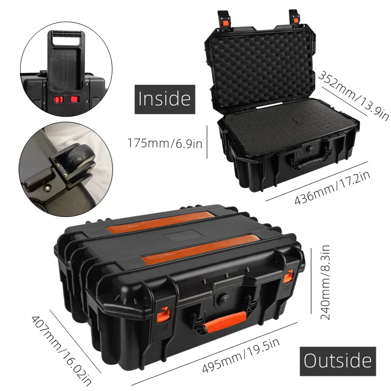 Large Capacity Tool Box with Wheels Professional Instrument Hard Case