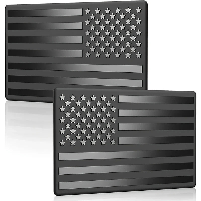 Matte Black 3D American Flag Metal Stickers for Car and Truck, Pair