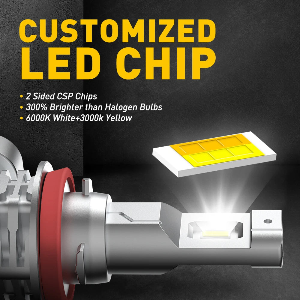 Dual Color LED Fog Light Bulbs H8 H9 H11 H16, Set of 2