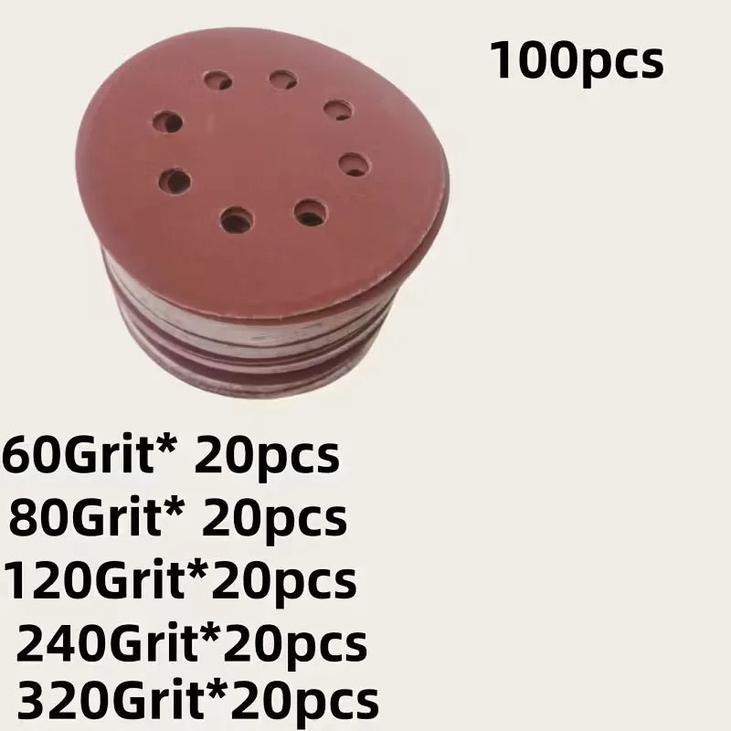 100Pcs 5-Inch 8-Hole Sanding Discs 60-1000 Grit Sandpaper for Random Orbital Sander