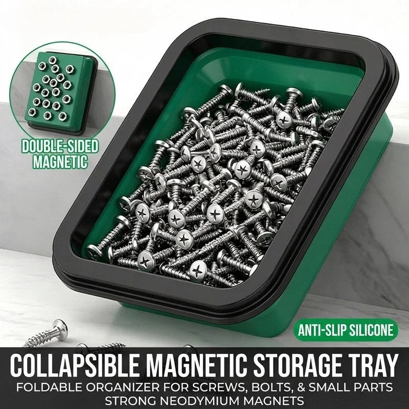 Magnetic Foldable Silicone Tray, Strong Magnetic Depth, Large Space for Convenient Storage of Screw Metal Parts, Auto Repair DIY