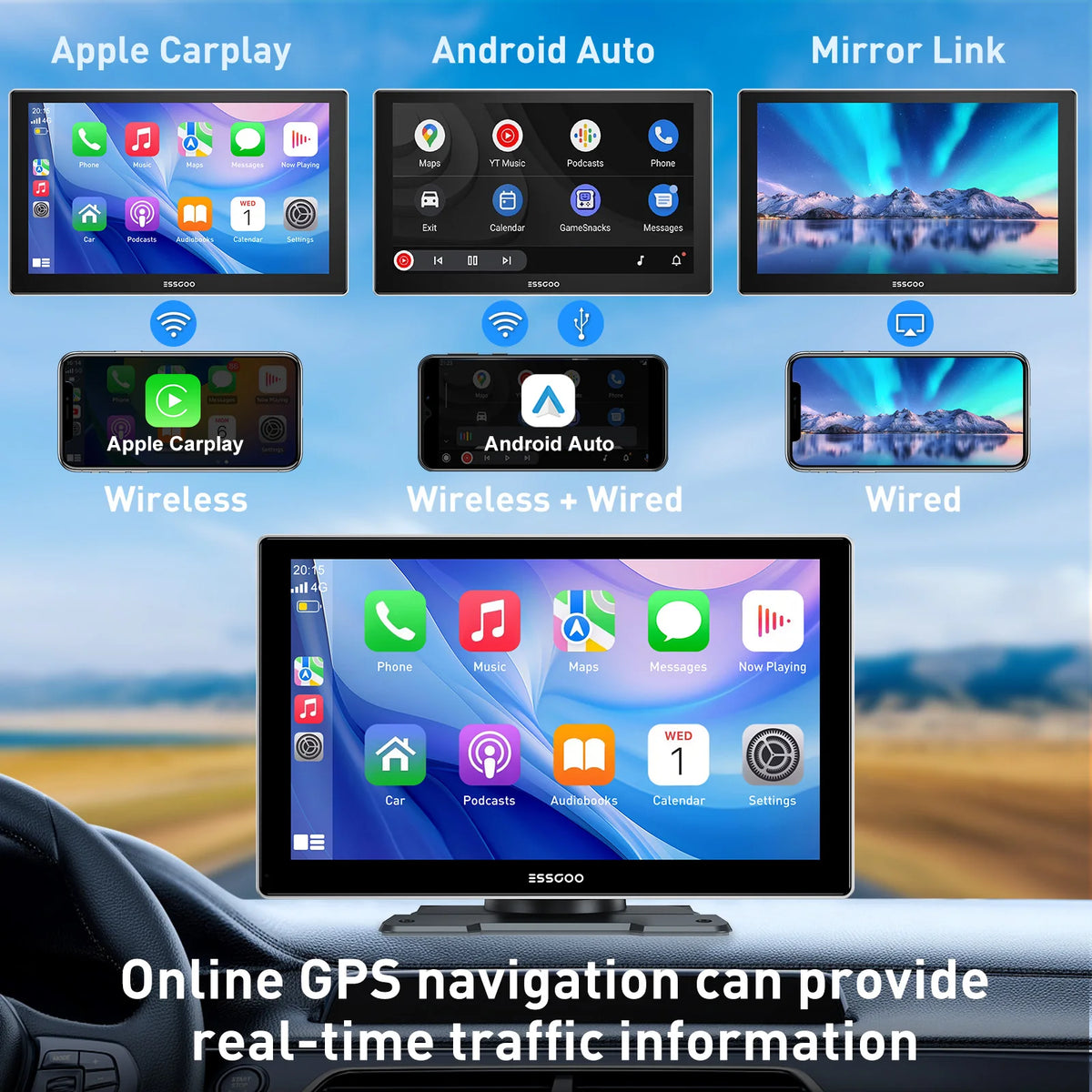 9-Inch Touchscreen Car Stereo with Apple CarPlay & Android Auto - image 3