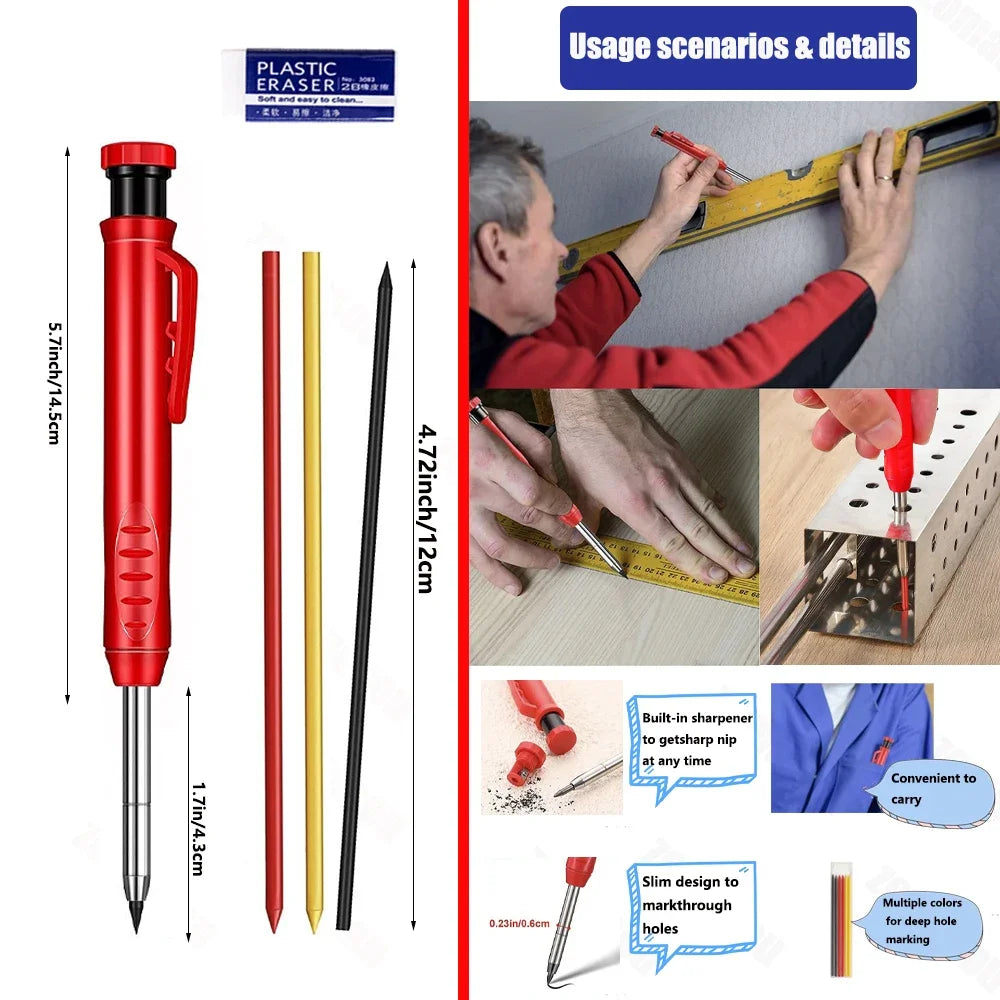Deep Hole Carpenter Pencil with Built-in Sharpener & Refills - image 3
