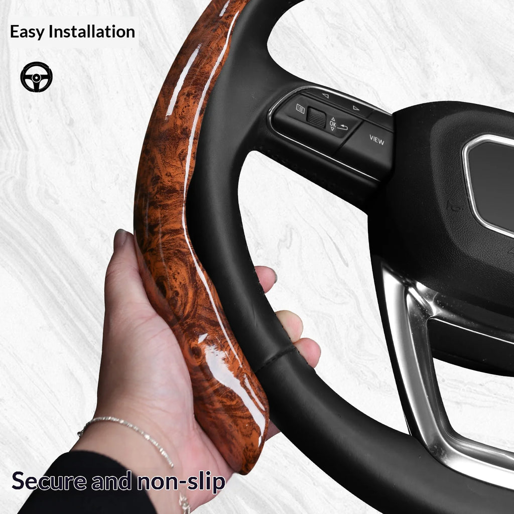3-Piece Wood Grain Car Steering Wheel Cover, Minimalist Style