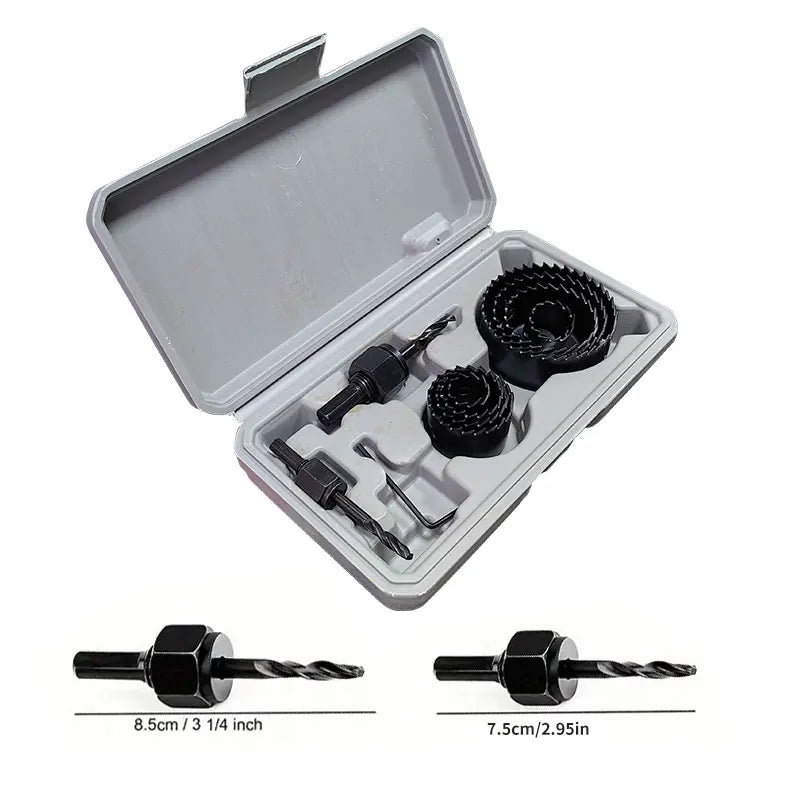 11-Piece Carbon Steel Hole Saw Kit – Wood, PVC & Plastic