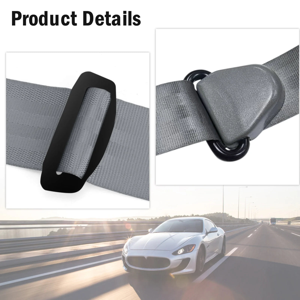 Retractable 3-Point Seat Belt Kit for Sedan, Truck & Van (Grey) - image 9