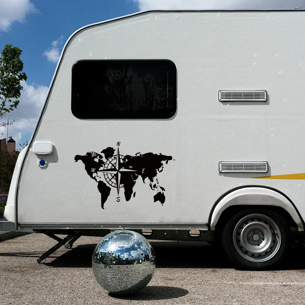 World Map Compass Camper Decal for RV, Motorhome, Truck and Car