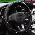 Embroidered Steering Wheel Cover with Diamond-Studded Inner Ring, 14.5-15"