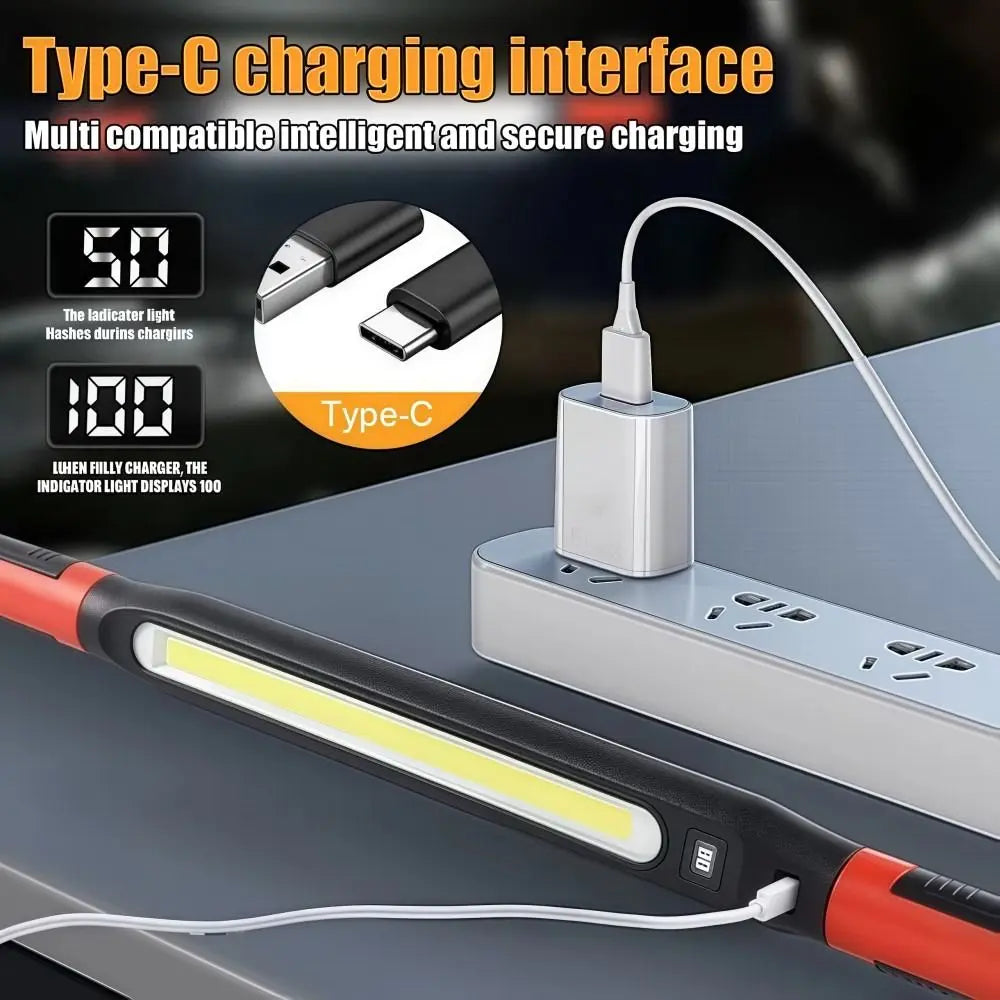 Magnetic LED Work Light Rechargeable IP65 Waterproof Maintenance Work Lights Digital Display Portable Flashlight For Car Repair