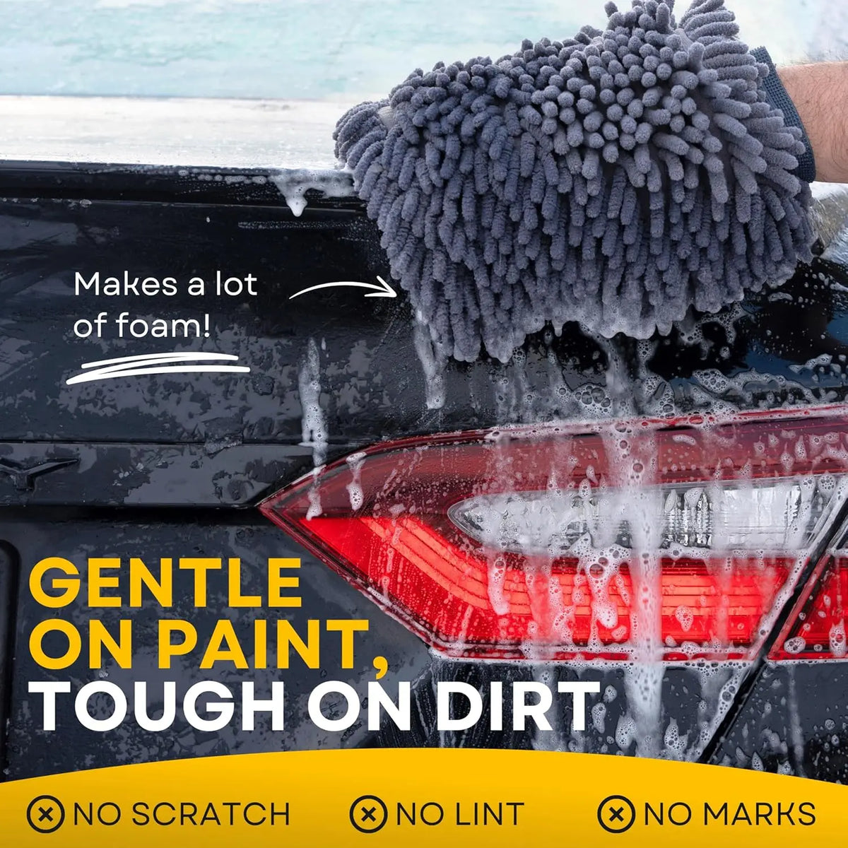 Car Wash Mitt, 2PACK Chenille Microfiber Wash Mitt, Scratch-Free & Lint-Free, Rich Foam, Highly Absorbent, Double Sided, Wash Mi