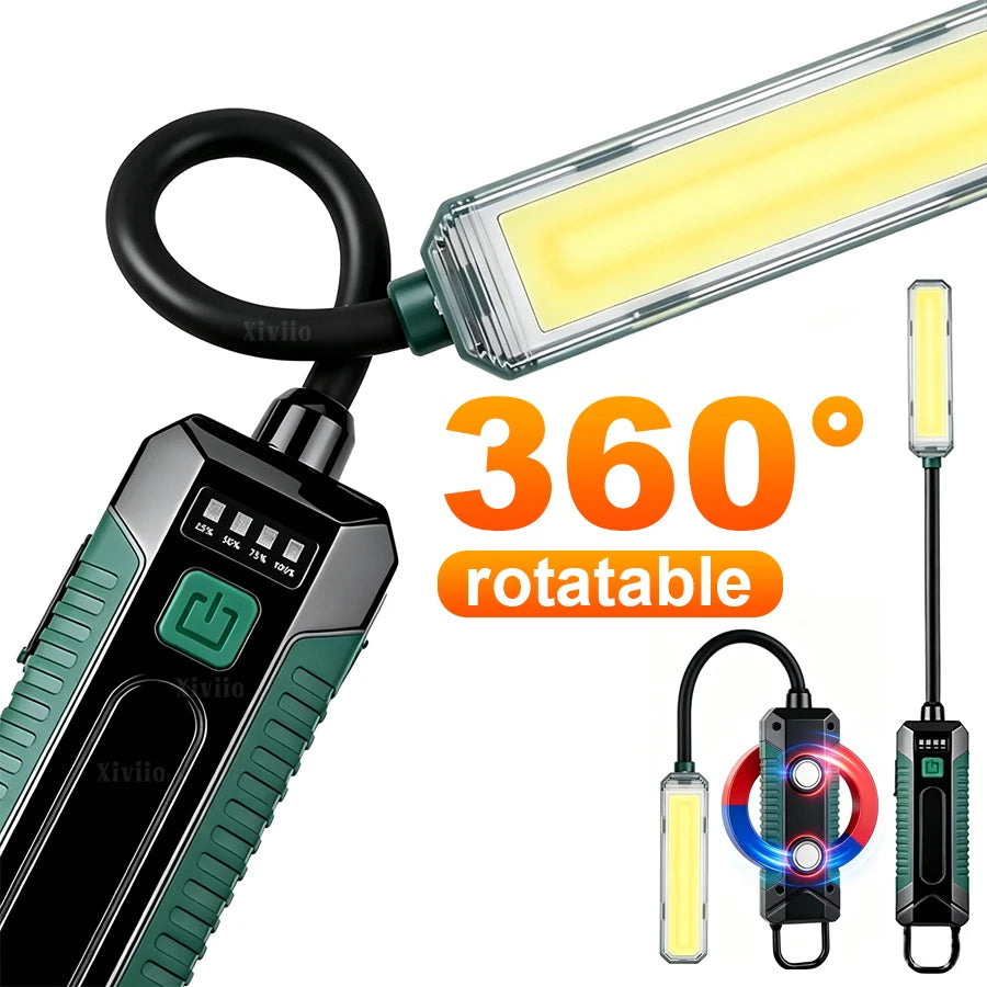 COB LED Work Light Rechargeable Outdoor Emergency Lighting Led Work Light with 360° Swivel Hose,Magnetic,Hanging Hook Car Repair