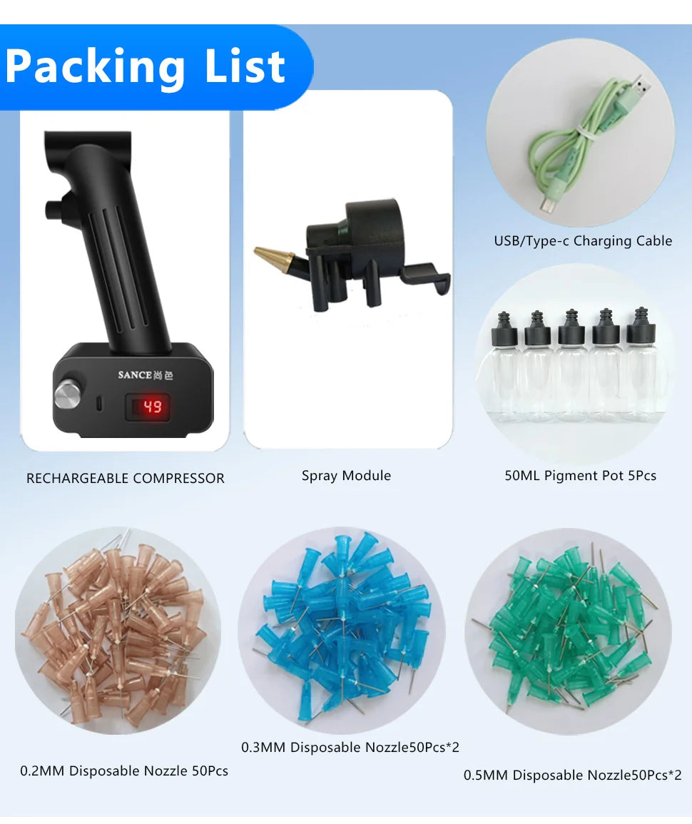 SHANGSE No-Clean Airbrush Kit-30PSI  Rechargeable Cordless Quick Spray Portable Tools for Model Painting Furniture Restoration