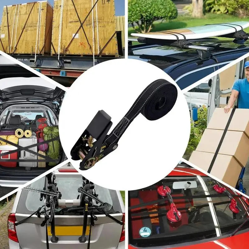 Reinforced Ratchet Tie Down Straps 1760lb Max Break Strength Adjustable Cargo Axle Straps