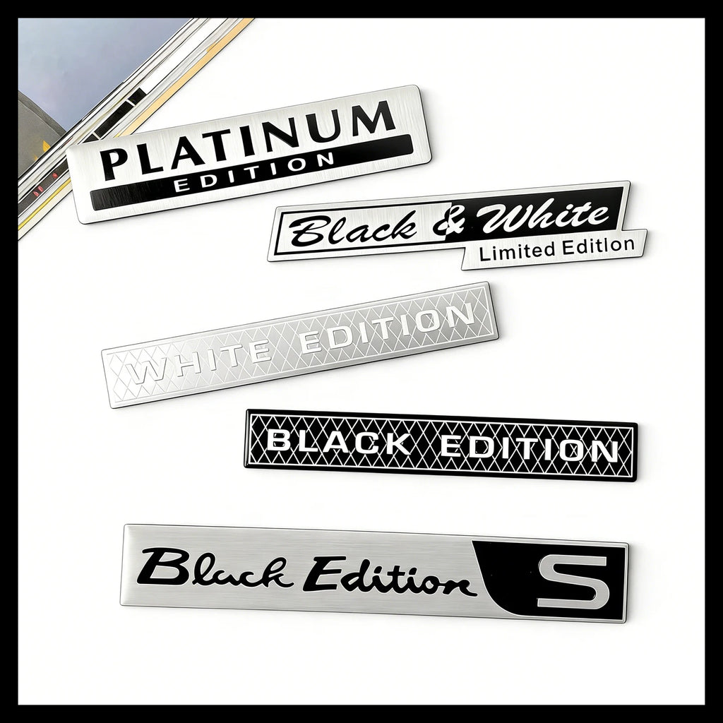 2 Pcs 3D Aluminum Car Emblem Stickers - Black & White Universal Decals