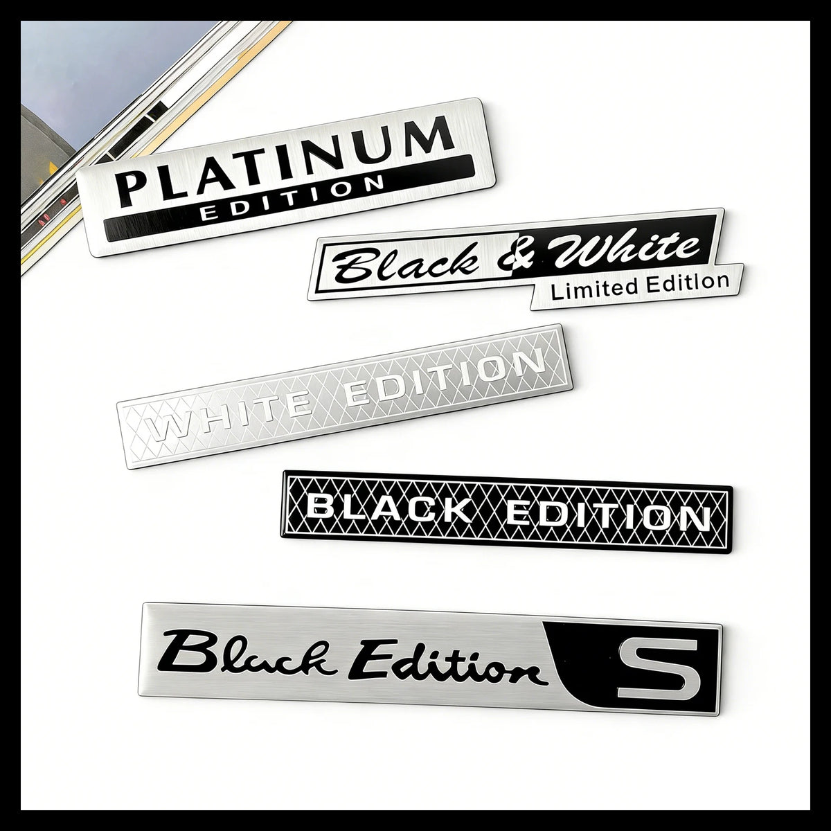 2 Pcs 3D Aluminum Car Emblem Stickers - Black & White Universal Decals