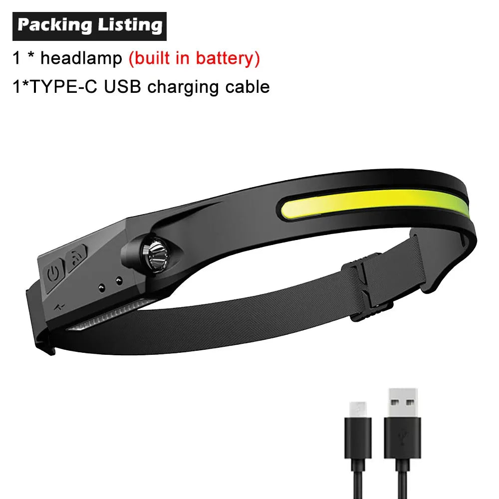 Induction LED Headlamp, USB Rechargeable with 5 Modes for Fishing & Camping