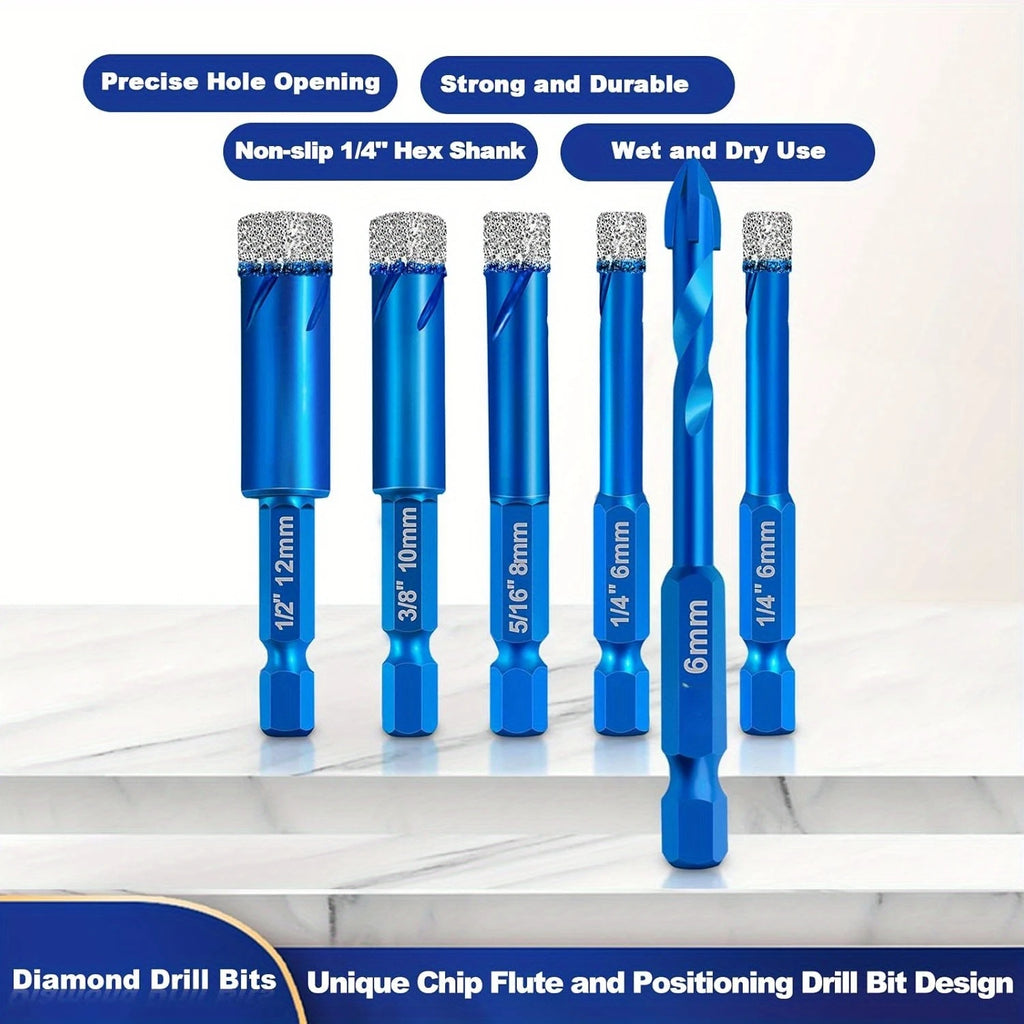 6pcs  Drill Bit Set for Hard Tiles Ceramic Porcelain Stoneware Marble Granite