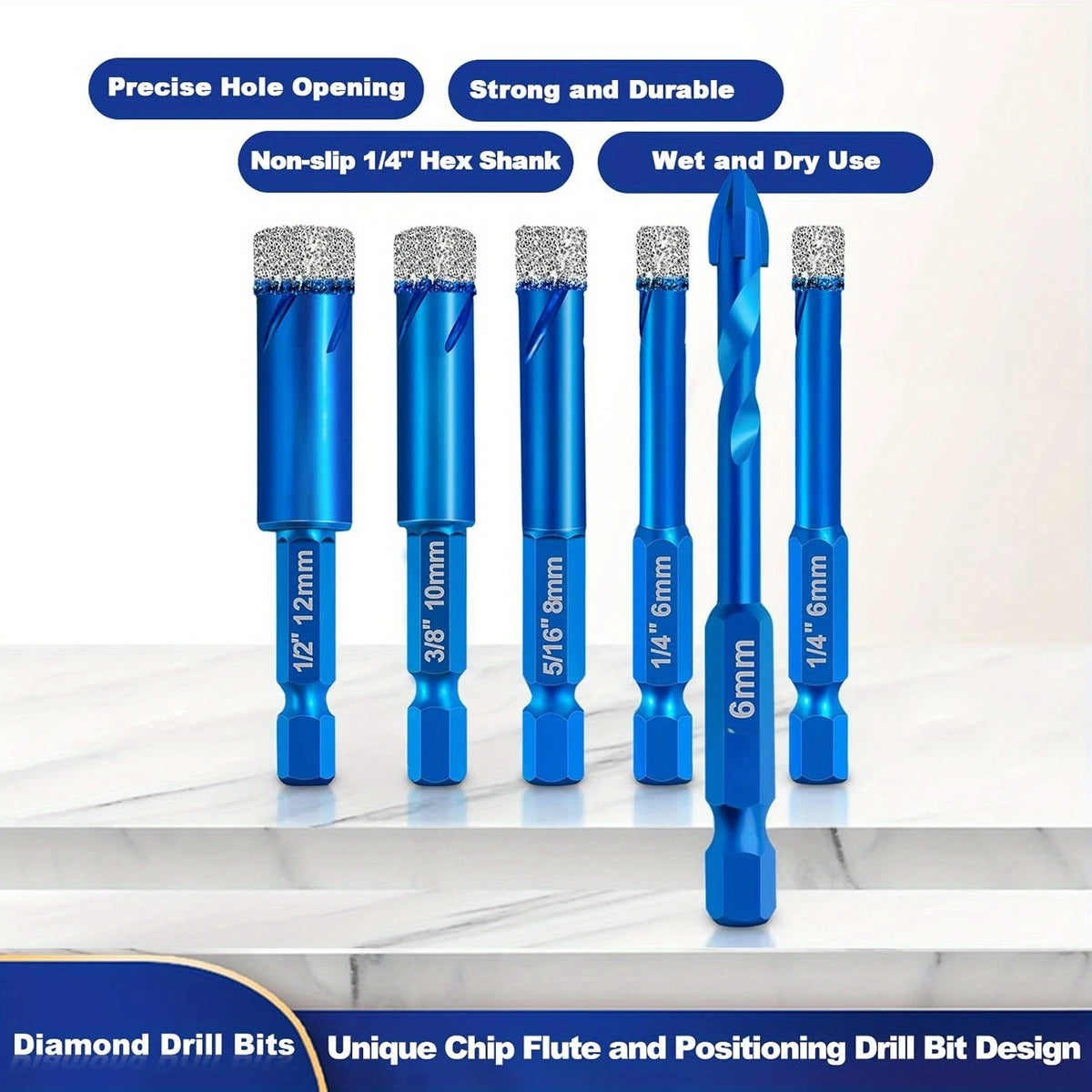 6pcs  Drill Bit Set for Hard Tiles Ceramic Porcelain Stoneware Marble Granite