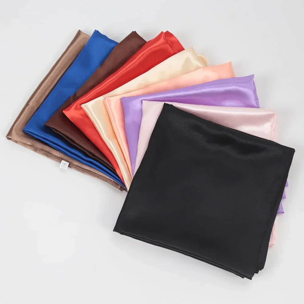 90cm*90cm Solid Color Satin Square Head Scarf Women Fashion Square Head Wrap Shawl Scarves Foulard Hijab Neckerchief Bandana