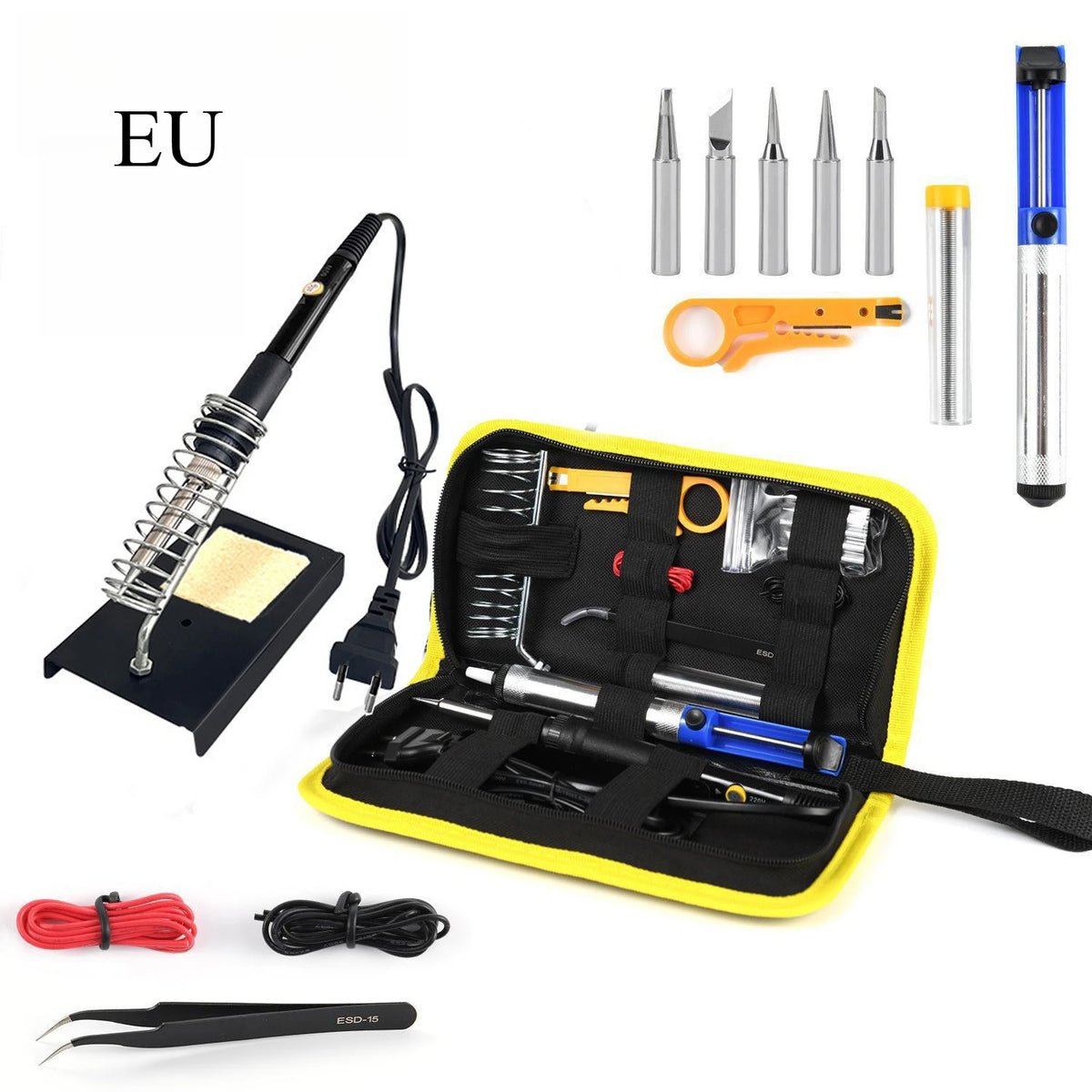 60W Ceramic Heater Soldering Iron Kit, 200 to 450°C Adjustable, with Tips