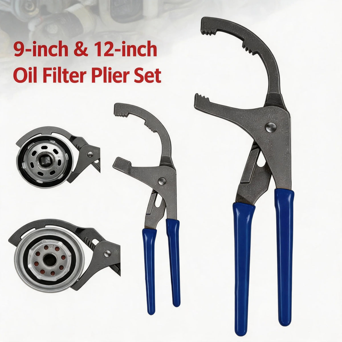 Oil Filter Wrench Set Professional 9" & 12" Adjustable Oil Filter Removal Pliers Tools Ideal for Engine Filters Cars and Trucks