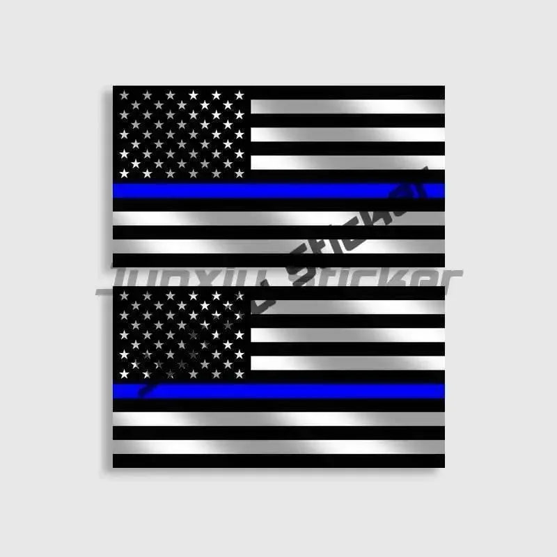 Thin Blue Line American Flag Car Decal, 2-Pack