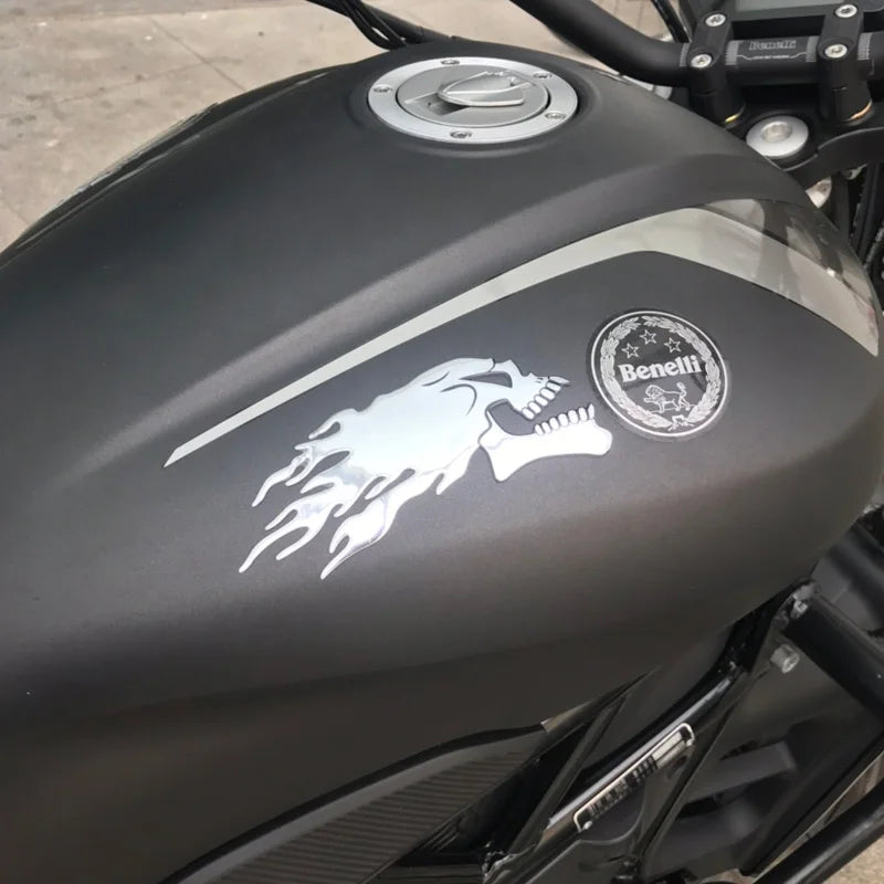 2pc 3D Chrome Fire Skull Motorcycle Stickers - view 4