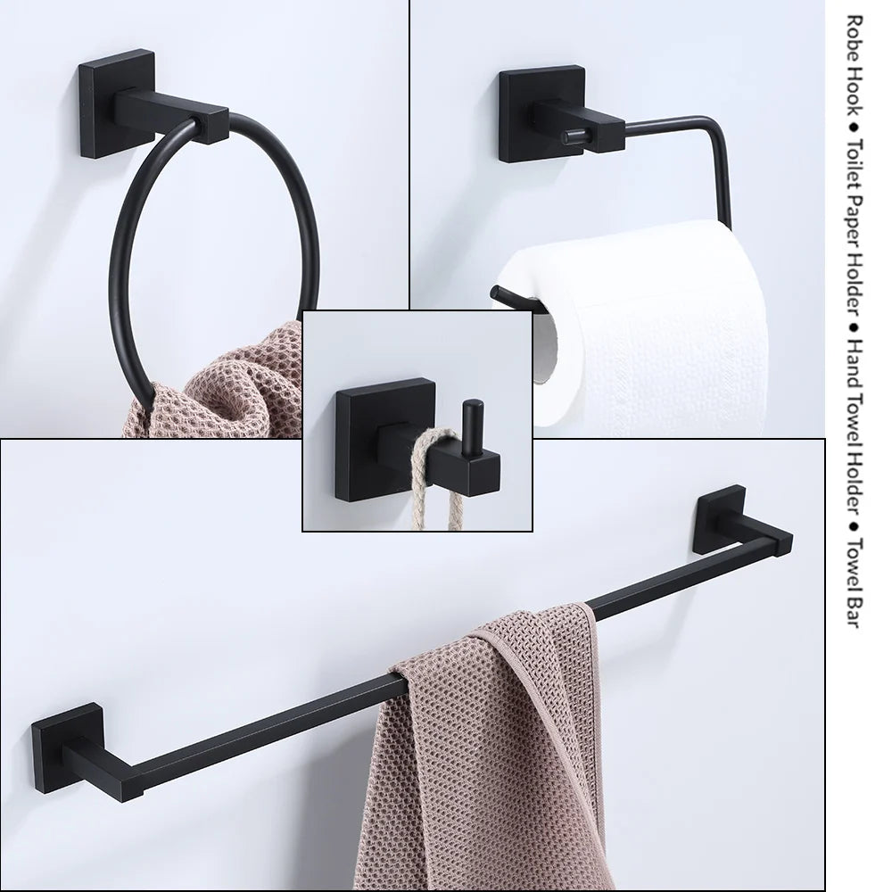 Bathroom Hardware Accessories Towel Rack Toilet Paper Dispenser Holder Wall Coat Hooks Towel Rail Ring Roll Hanger Set