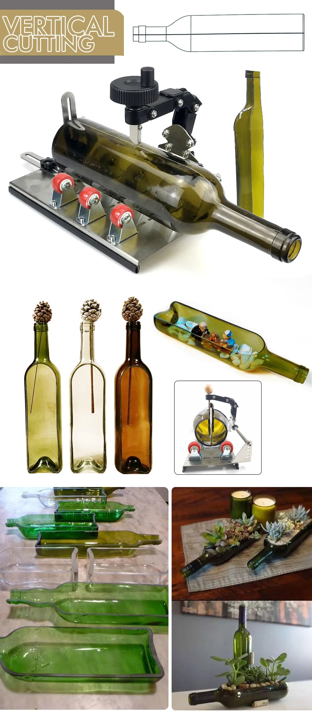 New Glass Bottle Cutter - Professional DIY Glass Cutting Tool for Square, Round Bottles and Bottlenecks with Accessories