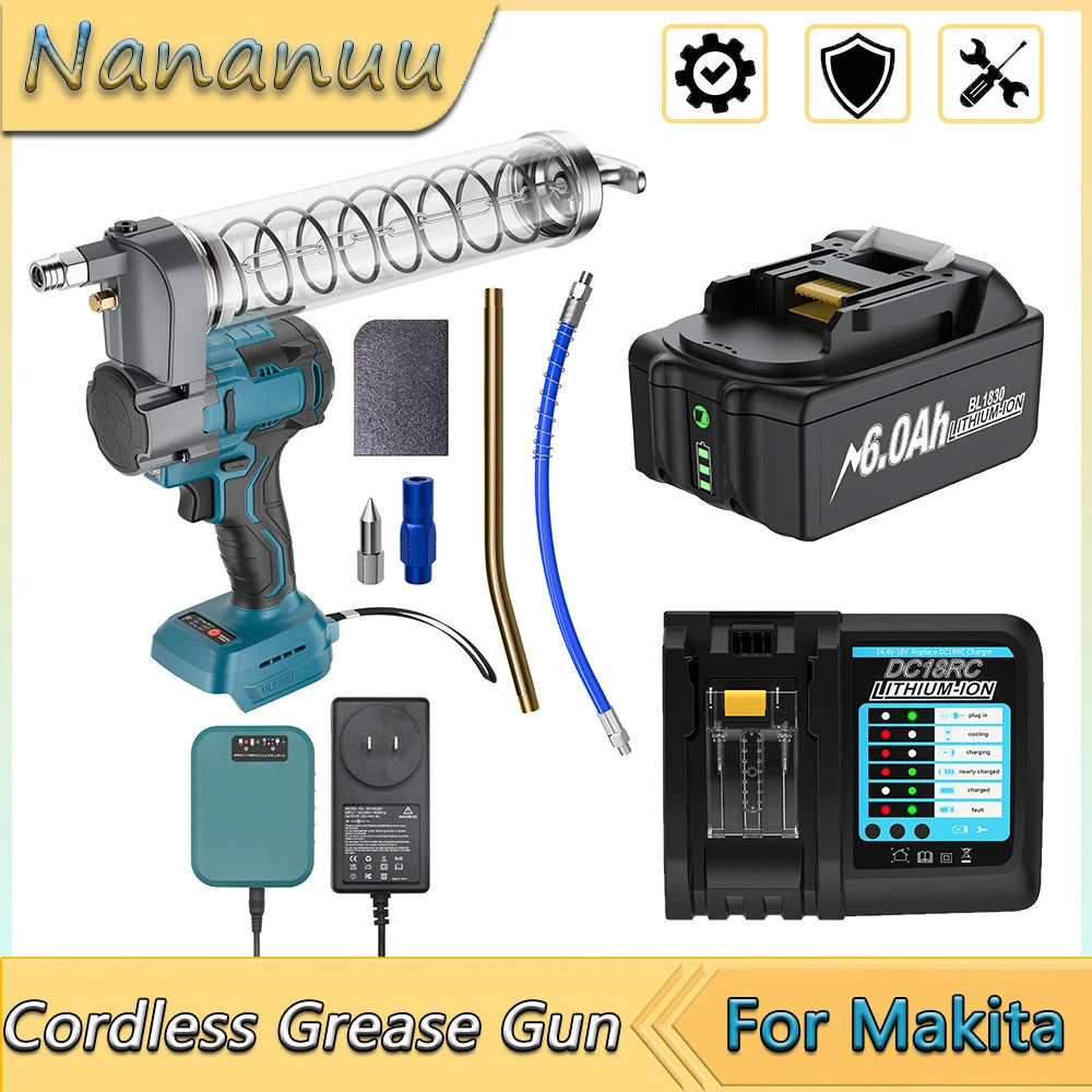 Nananuu Brushless Electric Grease Gun Wireless Fully Automatic High-Pressure Excavator Specific Grease Gun For Makita 18VBattery
