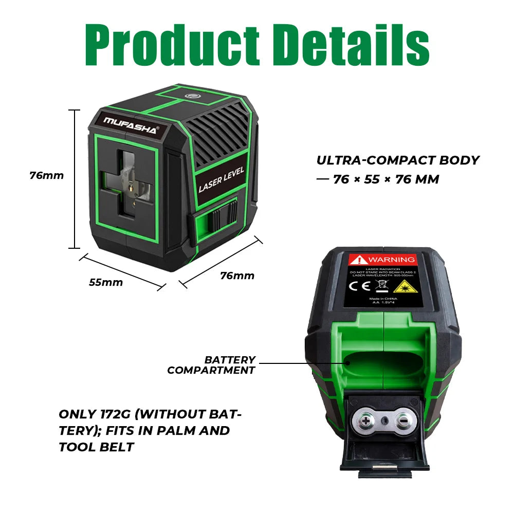 MG2 Laser Level Green Beam 2 Lines Self-Leveling 120° Cross Line Angle DIY Construction Measurement Tool