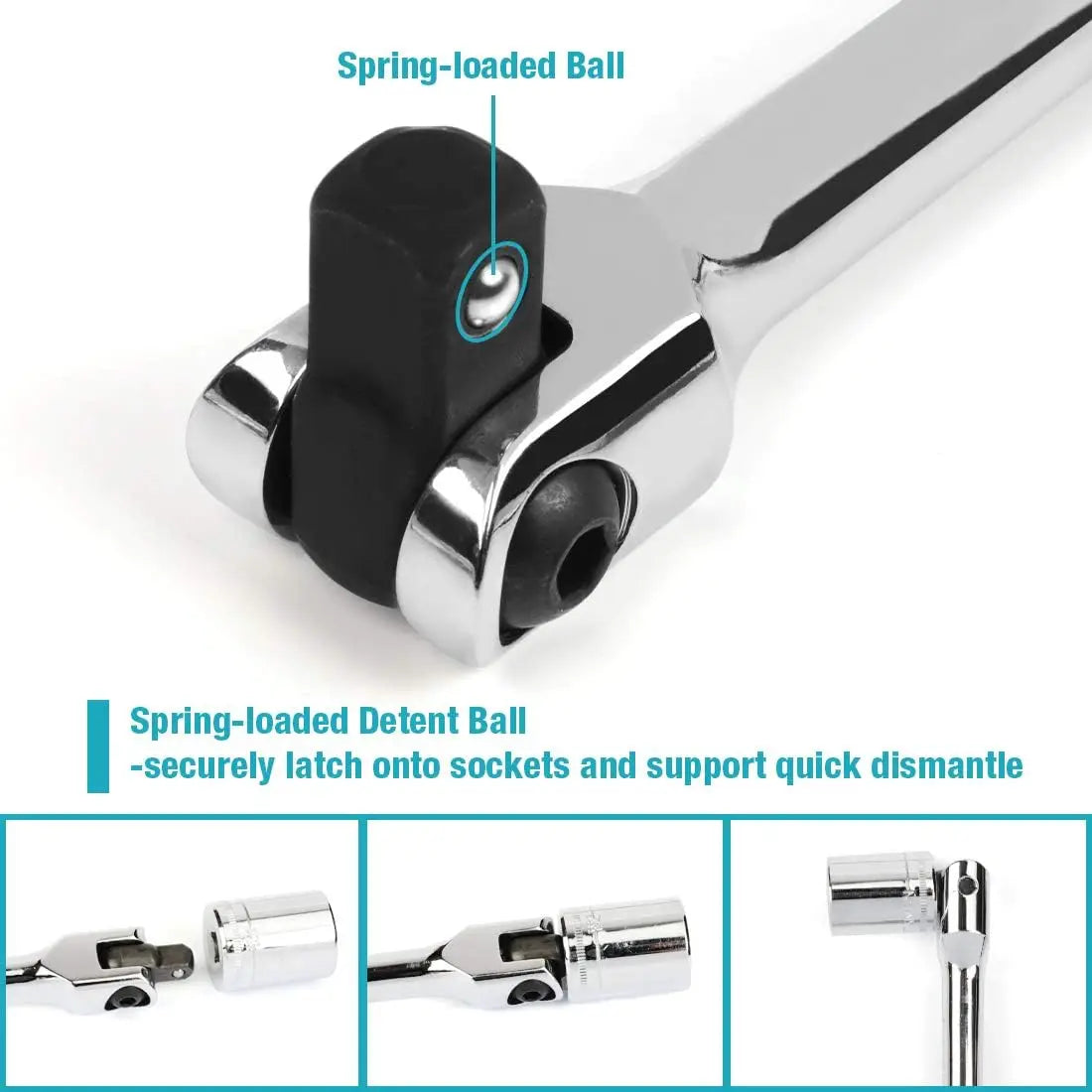 1/2'' 10/15/18inch Drive Breaker Bar Wrench Socket Extension 180-Degree Cr-V Flex Head and Engraved Non-slip Handle Repair Tools