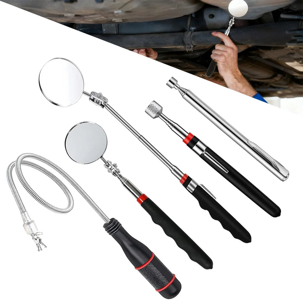 Telescoping Inspection Mirror 360° Adjustable Inspection Tool for Checking Vehicle Small Parts Magnetic Telescoping Pickup Tool