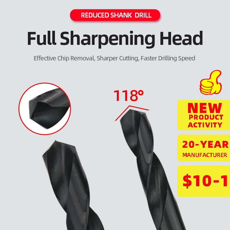 ABAOTE Reduced Shank Nitride Coating Twist Drill HSS Twist Drill Bit 13MM-50MM Hole Cutter For Wood/Metal Drilling Bit Gun Drill