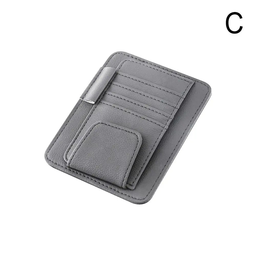 PU Leather Sun Visor Organizer with Card Slots and Sunglasses Holder