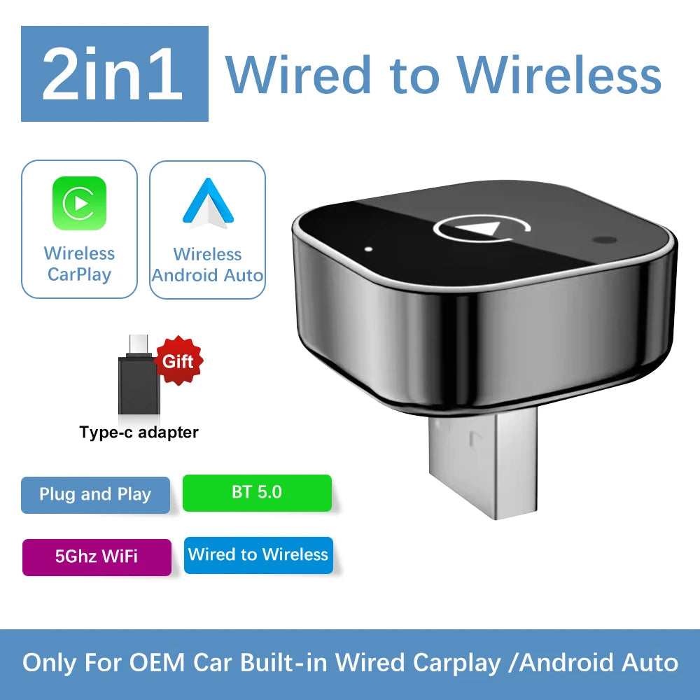 Wired to Wireless CarPlay and Android Auto Adapter, 4 Models