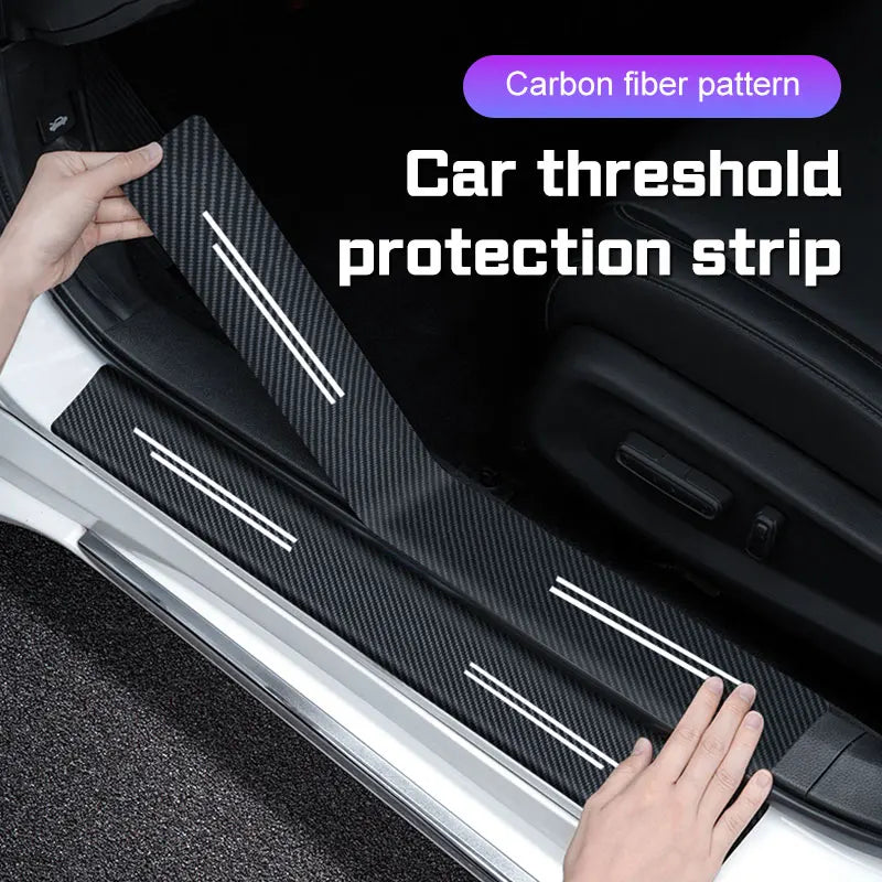 Universal Carbon Fiber Pattern Door Threshold Protector Strips