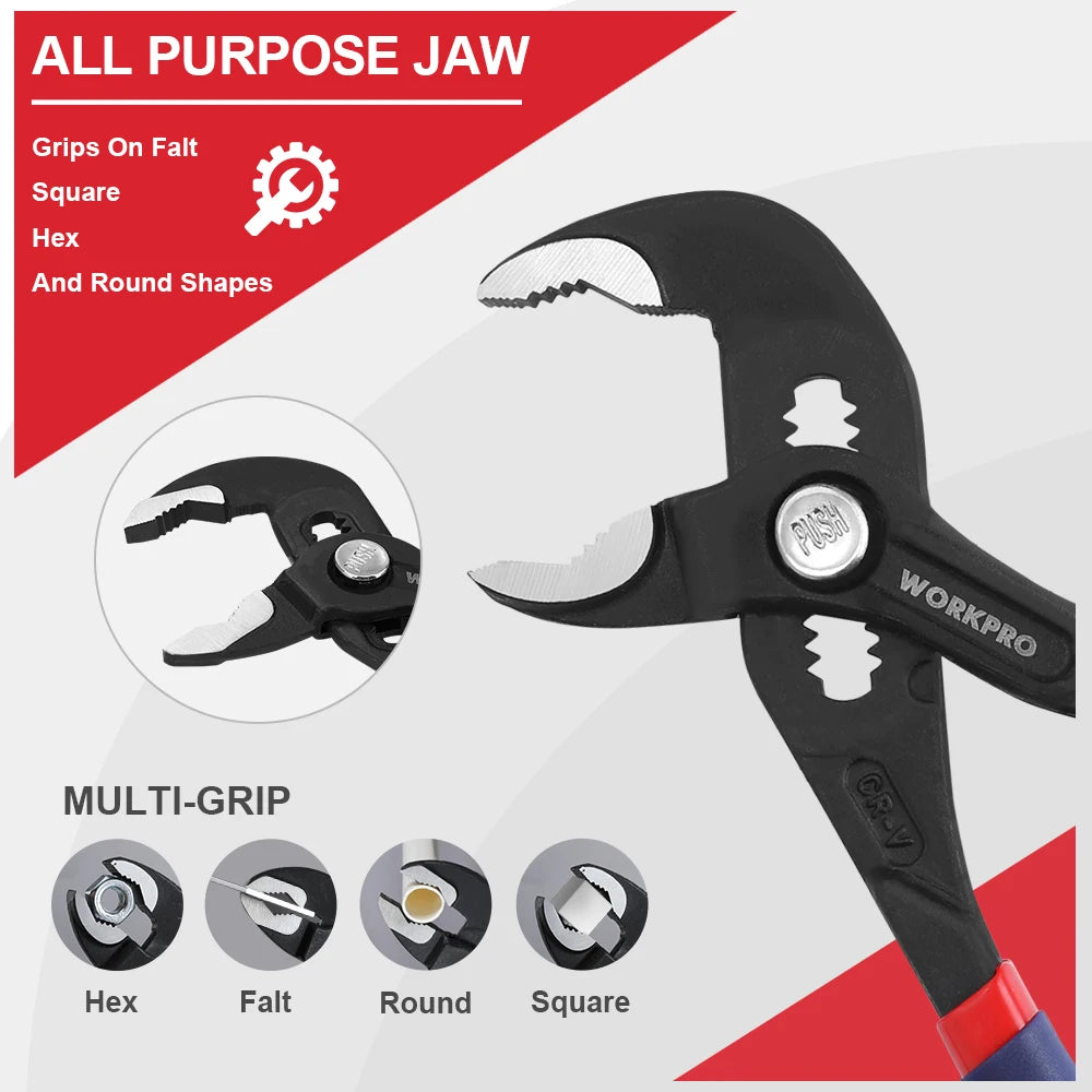 WORKPRO 2PC Water Pump Pliers 7" & 10" Adjustable Groove Joint Pliers - image 5