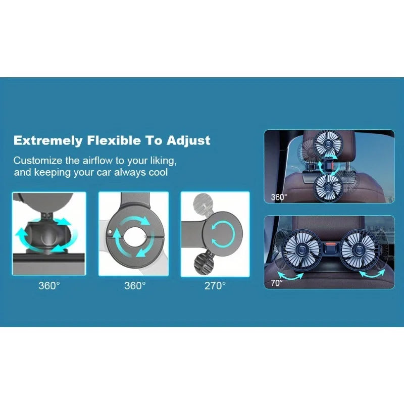 Double-Head USB Car Fan for Dashboard and Console - view 9