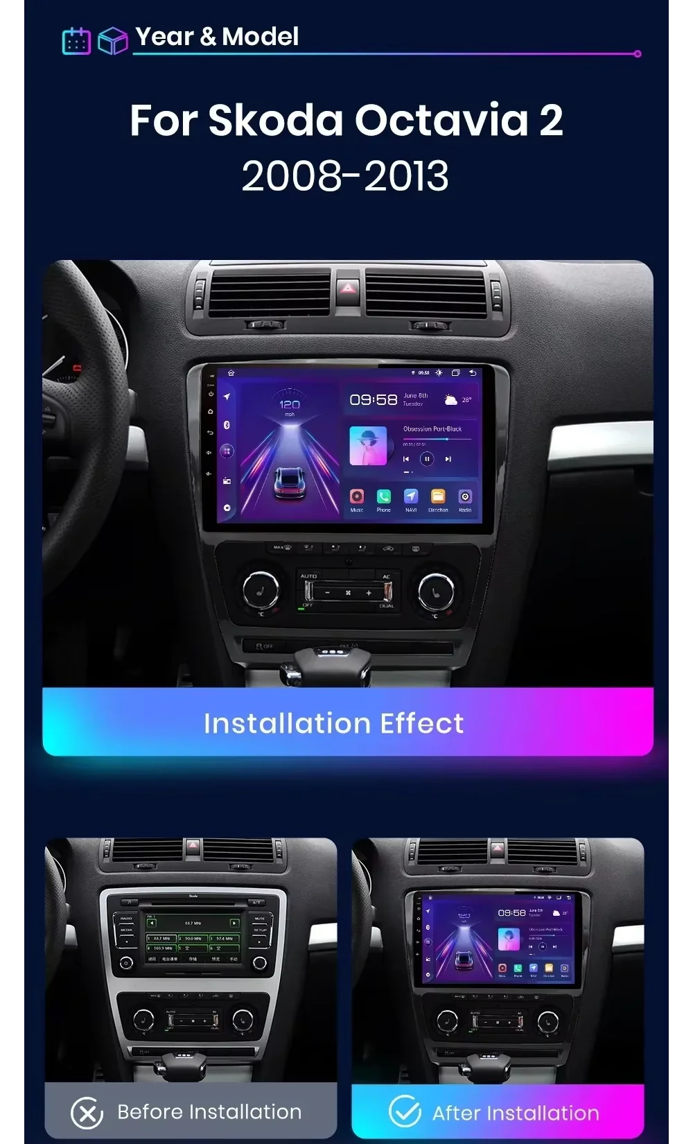 10-Inch Android Car Stereo for Skoda Octavia 2004-2013 - image 2
