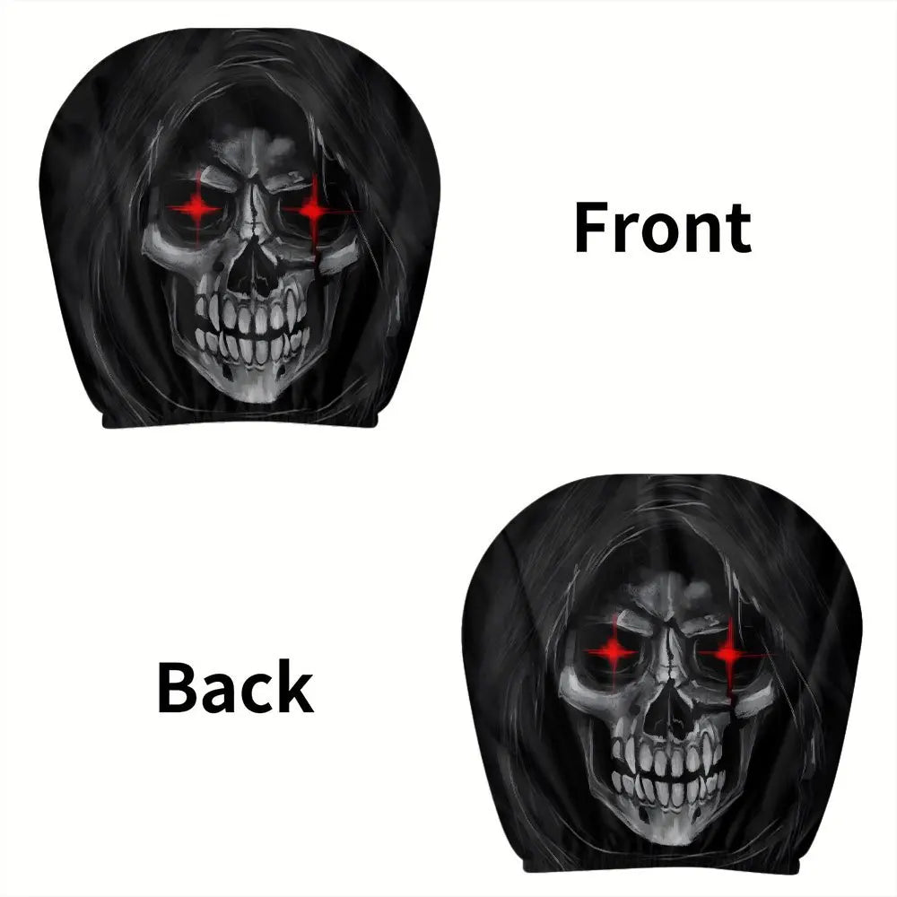 Skull and Flame Print Car Headrest Covers, Set of 2