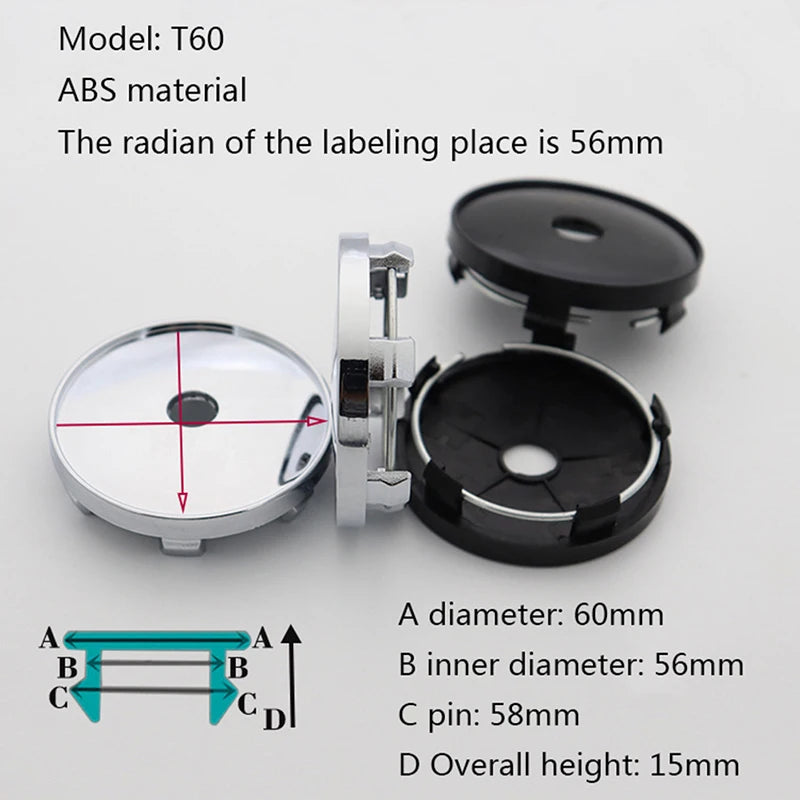 Black 60mm Wheel Hub Caps (4-Pack) – Universal Car Wheel Styling - image 6