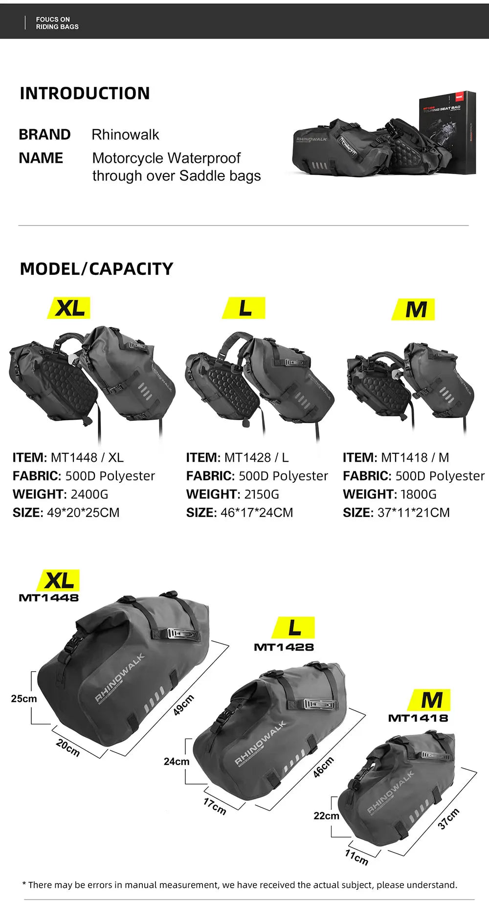 Rhinowalk Waterproof Motorcycle Pannier Bags 18-48L (Pair) - image 20