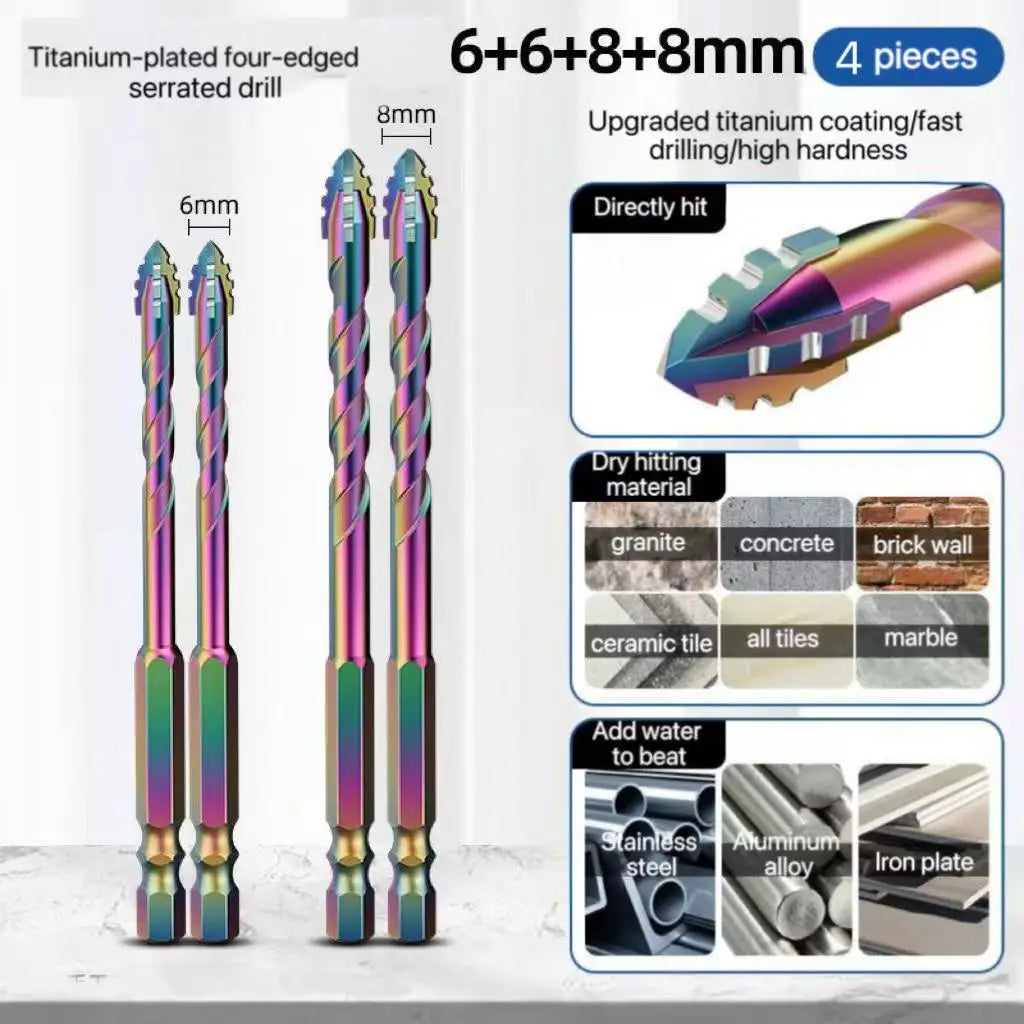 3-12mm Four-Edge Serrated Drill Bit Set for Glass, Tile, Concrete & Metal