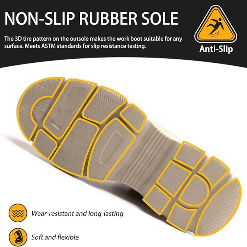 Waterproof Steel Toe Safety Work Boots, Lightweight, Slip-Resistant