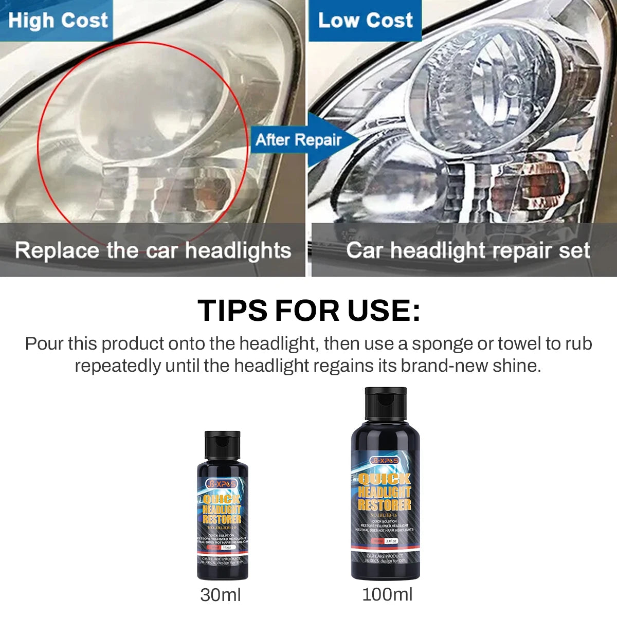 Headlight Restoration Liquid for Yellowed and Hazy Headlights