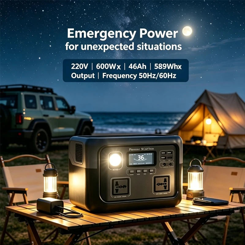 NEW 800W Portable Power Station 600W/800W 589WH Solar Generator Backup Power Bank for Outdoor Camping, Home Emergency, RV Travel