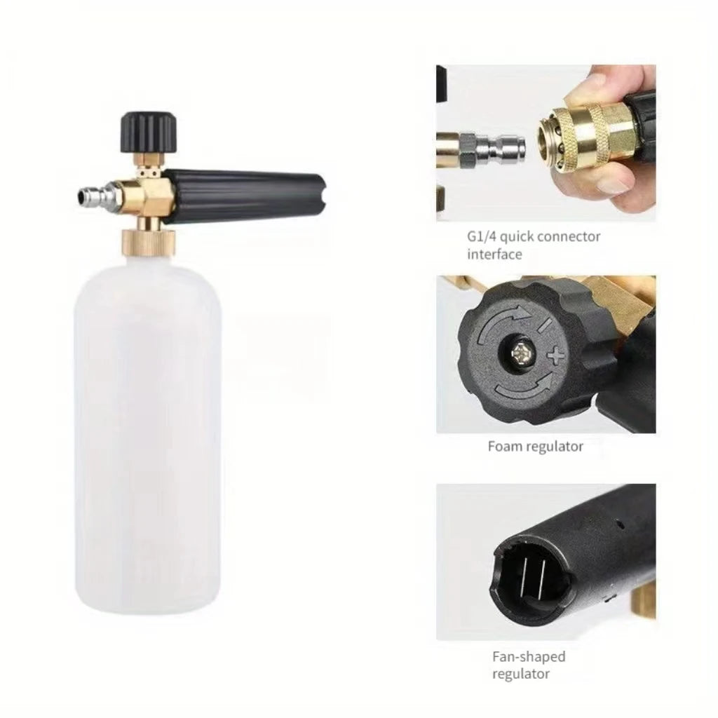 1pc Foam Cannon, Heavy-duty Vehicle Foam Shock Wave Wide-neck Adjustable Snow Foam Gun And Thick Foam, With 1/4 Inch Quick Conne