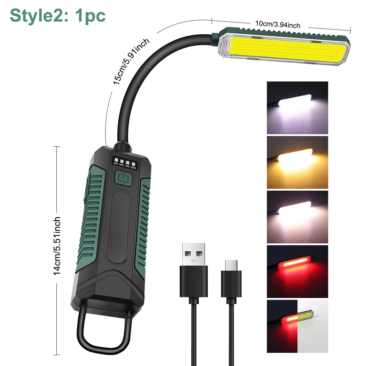 Rechargeable Magnetic Portable LED Work Light with 360° Flexible Gooseneck Design Hook Work Flashlight for Repair Emergency
