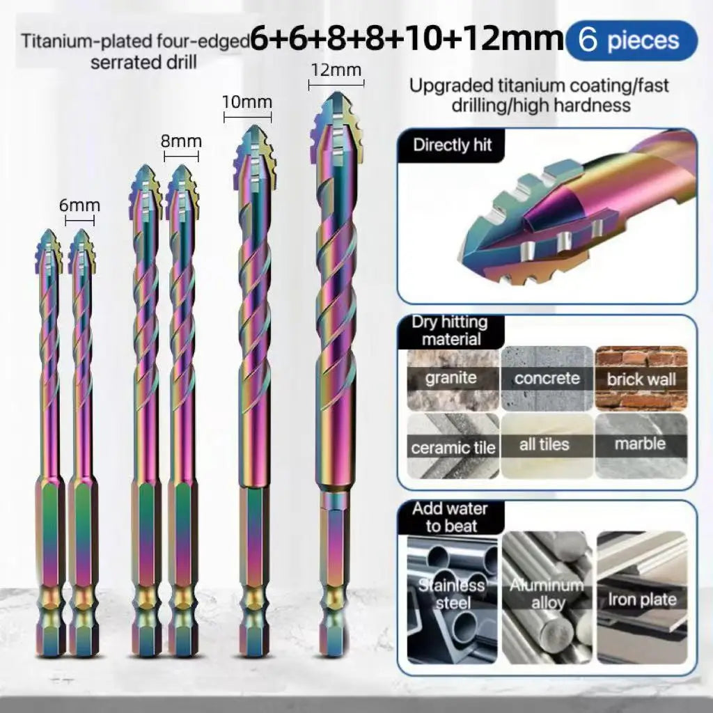 3-12mm Four-Edge Serrated Drill Bit Set for Glass, Tile, Concrete & Metal